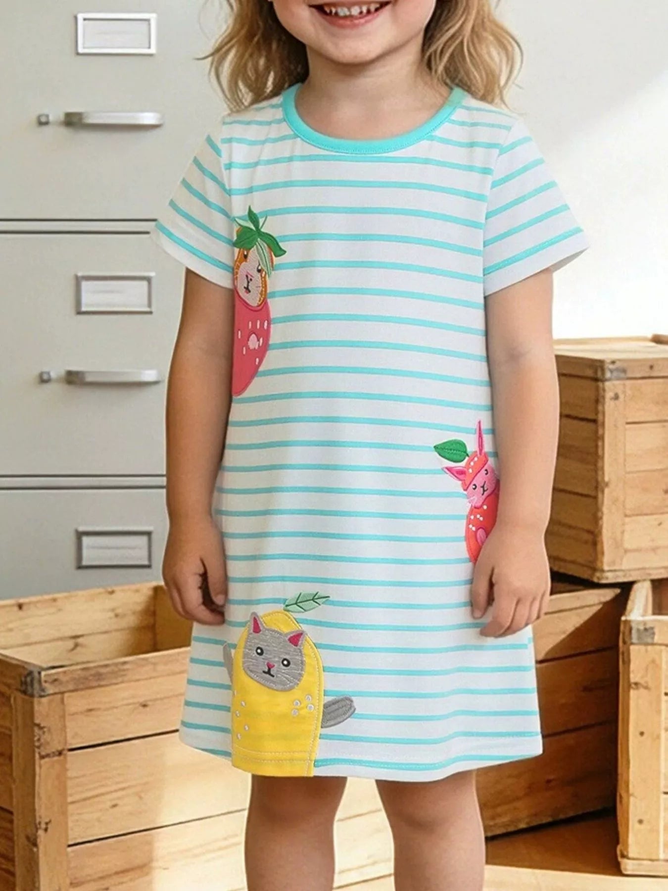 Children's Animal Embroidered Striped Casual Dress – GrandBundle of Joy